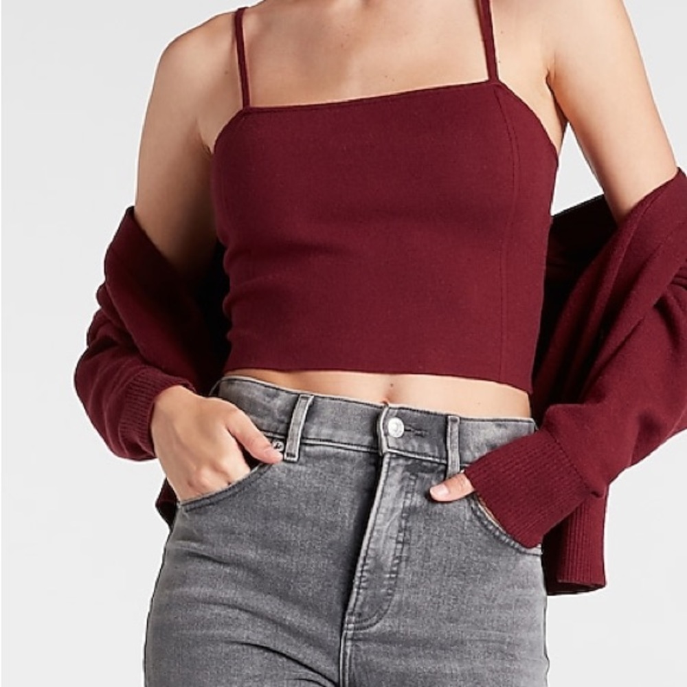 XS Cropped Cami Tank Crop Top Blouse Maroon Burgundt Sweter Shirt Under X Small